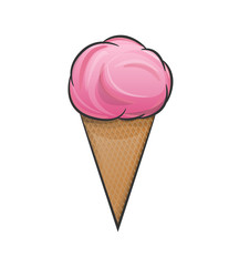 Ice cream pink fruit in waffle cup in cartoon style isolated