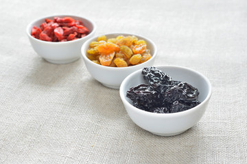 prunes, raisin and dry goji berry