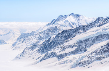 Fototapeta na wymiar Great Aletsch Glacier, Jungfrau, Swiss Alps Snow Mountain Landscape of Switzerland.