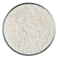 Uncooked white long-grain jasmine rice isolated on white background with clipping path
