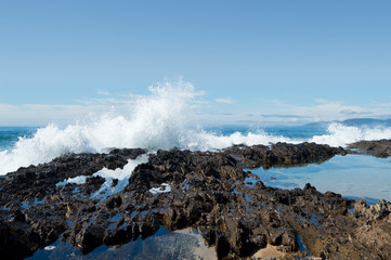 Atlantic ocean waves hitting the rocks in Galicia