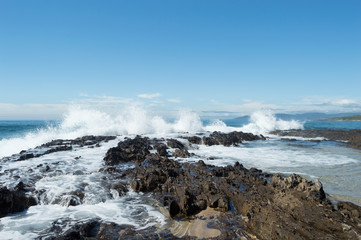 Atlantic ocean waves hitting the rocks in Galicia