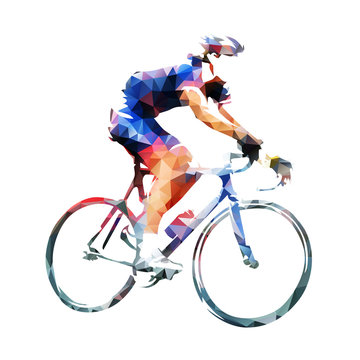 Cycling race, road cyclist in blue jersey, abstract geometric vector silhouette