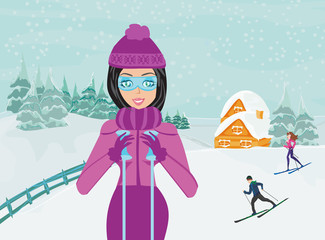 Fototapeta na wymiar skiing in winter day