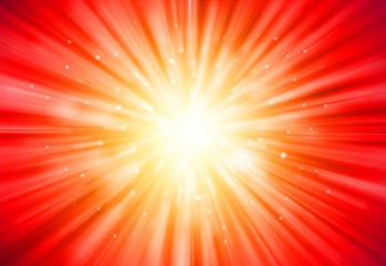 Red and Gold glitter sparkles rays lights bokeh festive elegant abstract background.