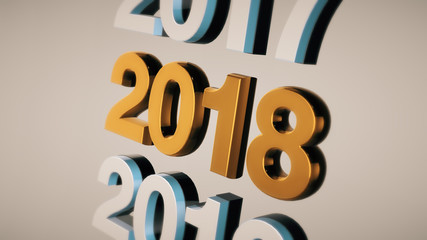 Metal number 2018 made of golden iron. 3d rendering