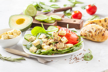Vegetarian green salad with tofu.