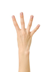 Fototapeta premium Hand counting. Four fingers. Isolated