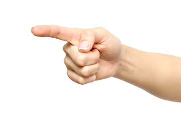 Woman's hand pointing isolated