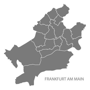 Frankfurt am Main city map with boroughs grey illustration silhouette shape