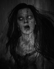3d illustration of scary ghost woman in the dark,Horror background,mixed media  - 169003588