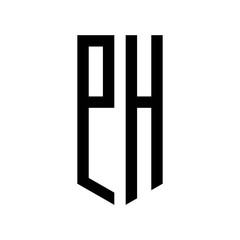 initial letters logo ph black monogram pentagon shield shape