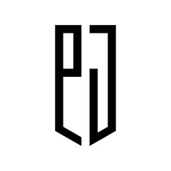 initial letters logo pj black monogram pentagon shield shape