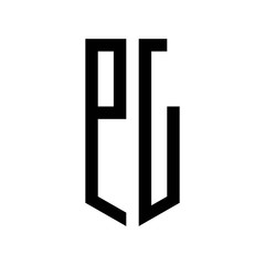 initial letters logo pl black monogram pentagon shield shape
