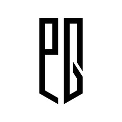 initial letters logo pq black monogram pentagon shield shape