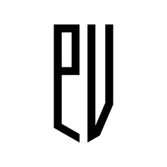 initial letters logo pv black monogram pentagon shield shape