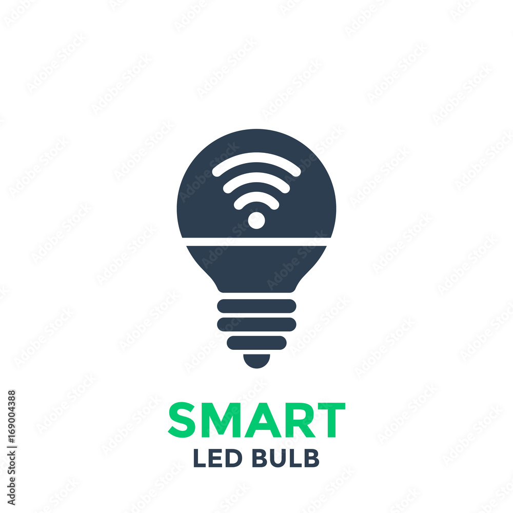 Poster Smart led light bulb icon isolated on white