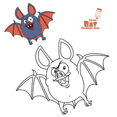 Cute fat Halloween bat flying color and outlined for coloring page