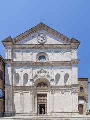 The facade of the ancient Church of Sant'Agostino, Montepulciano, Siena, Tuscany, Italy
