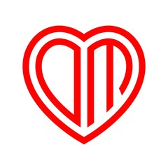 initial letters logo om red monogram heart love shape