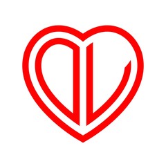 initial letters logo ov red monogram heart love shape