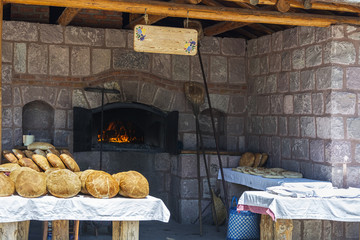 Old stone oven and breads
