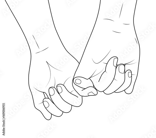 "Holding hands outline. vector illustration doodles hand drawn, female