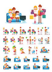 Fototapeta premium Set of Familiar People Scenes on White Background. Isolated Flat Vector Illustration
