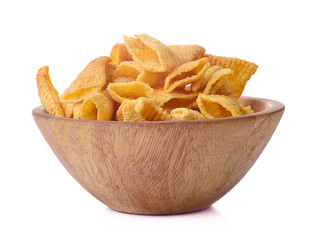 Crunchy corn snacks on a white background