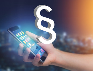 Justice and law symbol displayed on a futuristic interface - Technology and business concept