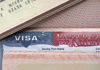 Close-up detail of American VISA