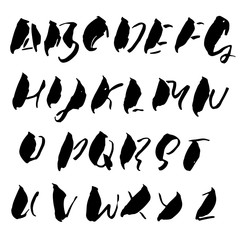 Hand drawn dry brush font. Modern brush lettering. Grunge style alphabet. Vector illustration.