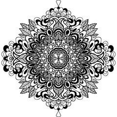 Abstract mandala ornament. Asian pattern. Black and white authentic background. Vector illustration.