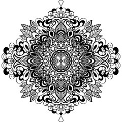 Abstract mandala ornament. Asian pattern. Black and white authentic background. Vector illustration.