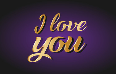 I love you gold golden text postcard banner logo