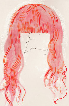 Pink and Red Woman's Hair with Constellation 