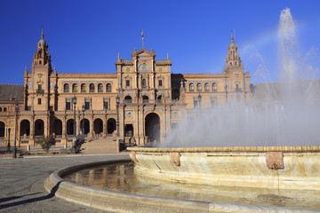 Fototapeta na wymiar The fountain in Plaza de Espana or Spain Square in Seville, Andalusia, Spain