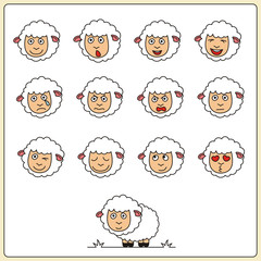 Set face funny sheep in cartoon style. Collection isolated heads of sheep on white background. - 169011133