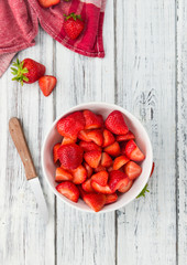 Sliced Strawberries close-up shot, selective focus