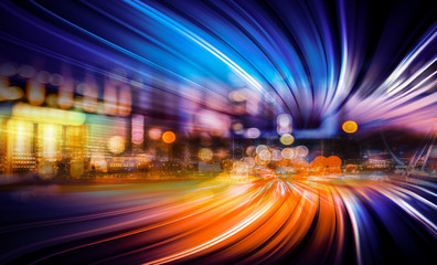 Abstract Motion light tails and City background - 169012583