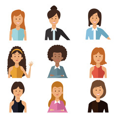 white background with set half body group people women vector illustration