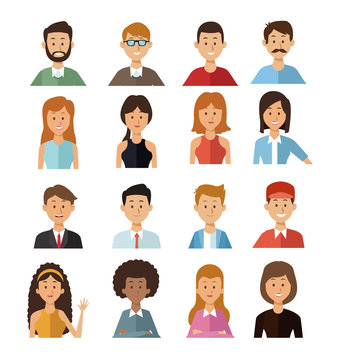 white background with set half body group people female and male vector illustration