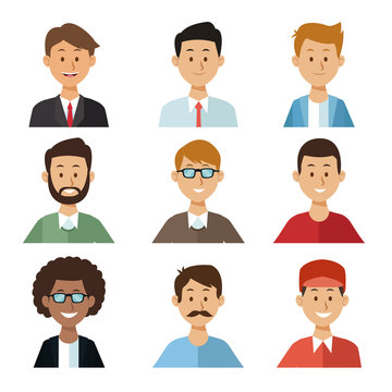 white background with set half body group people men vector illustration