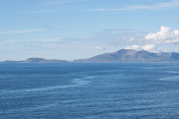 Fototapeta na wymiar Beautiful mountains at Soroya island in Finnmark county in northern Norway.