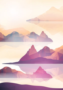 Geometric Mountain and Sunset Background - Vector Illustration © inbevel