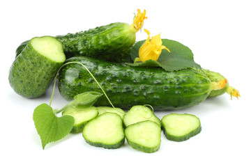 cucumber with leaf isolated on white background