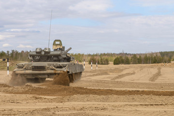 Russian T-72 tank at the military training ground