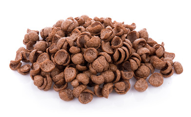 chocolate cereals on white background. Cornflakes