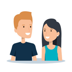portrait couple character of young man and woman smile and happiness vector illustration