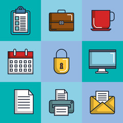office stationery equipment supplies icon set vector illustration